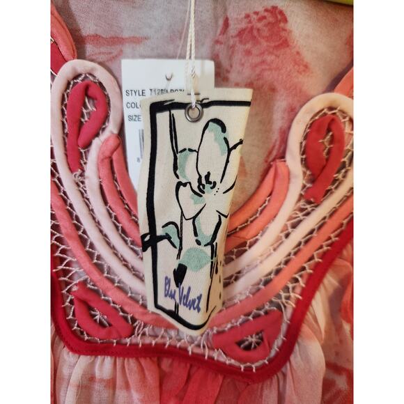 Blue Velvet Pink Floral Sheer Kimono Shawl Poncho Sz M Beaded Sheer topper NWT - Picture 8 of 9